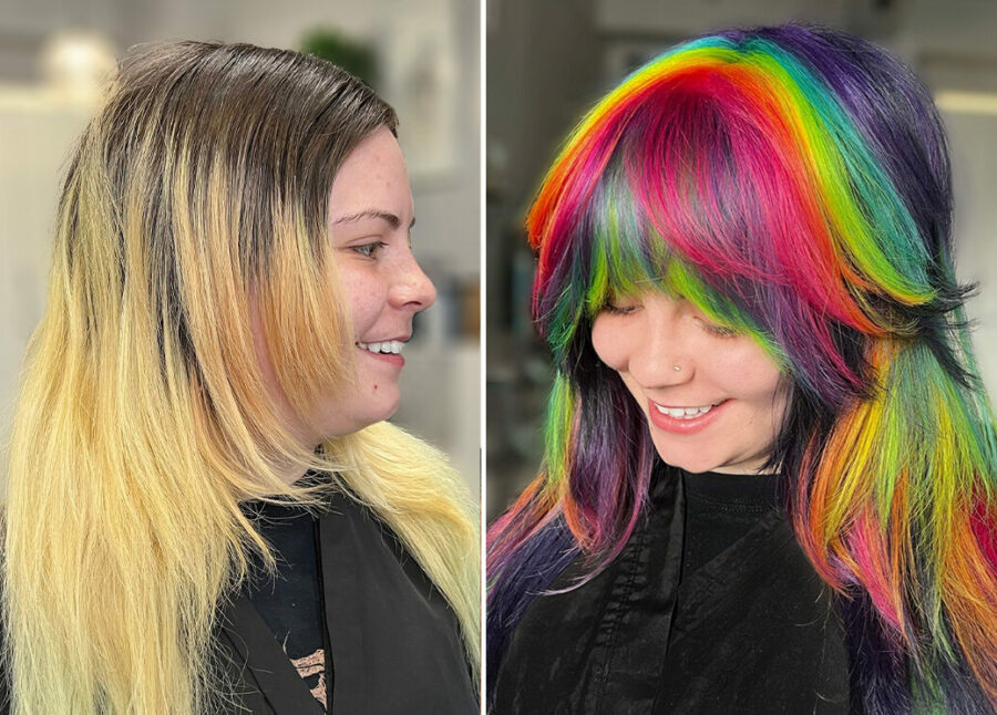 Before and after VIVIDS Pride Rainbow Hair